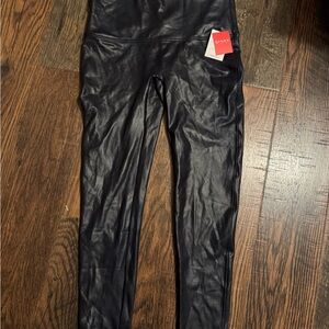 SPANX Navy Blue Faux Leather Leggings